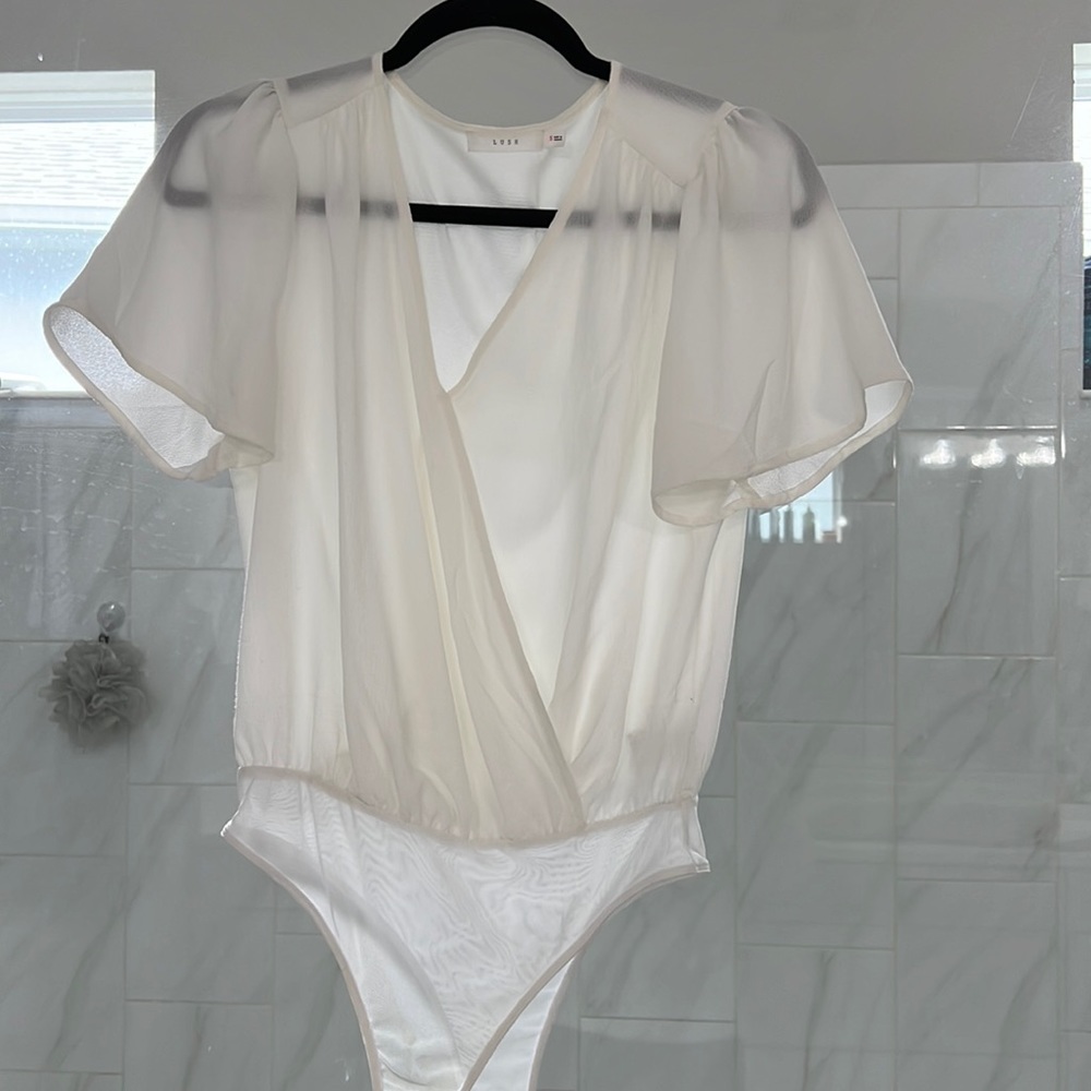 White v neck sheer bodysuit